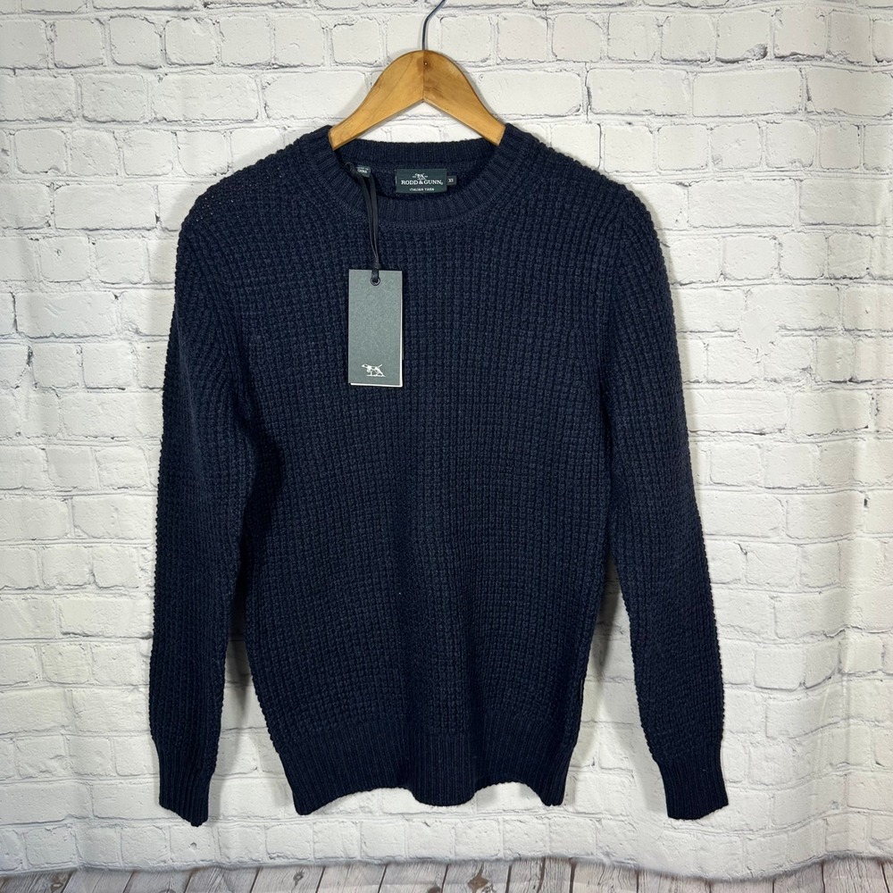 Rodd & Gunn Scroggs Hill Knit Sweater Mens XS Midnight Navy Blue Wool Cotton NEW